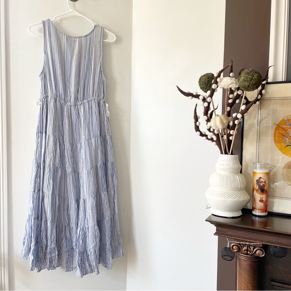 Max Studio Midi Blue Striped Sun Dress | Medium - Picture 4 of 9